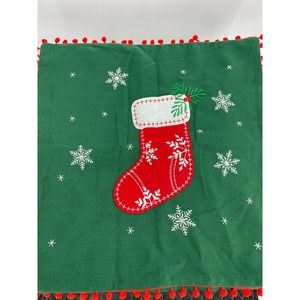 Phantoscope Christmas Tree pillow Cover  17”  Green Pom poms
